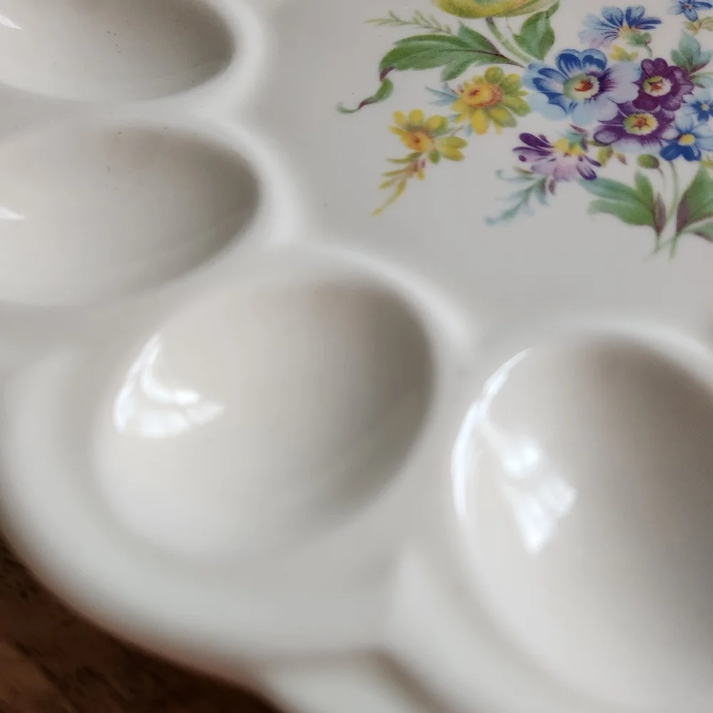 ER American Artware Floral Deviled Egg Plate Platter